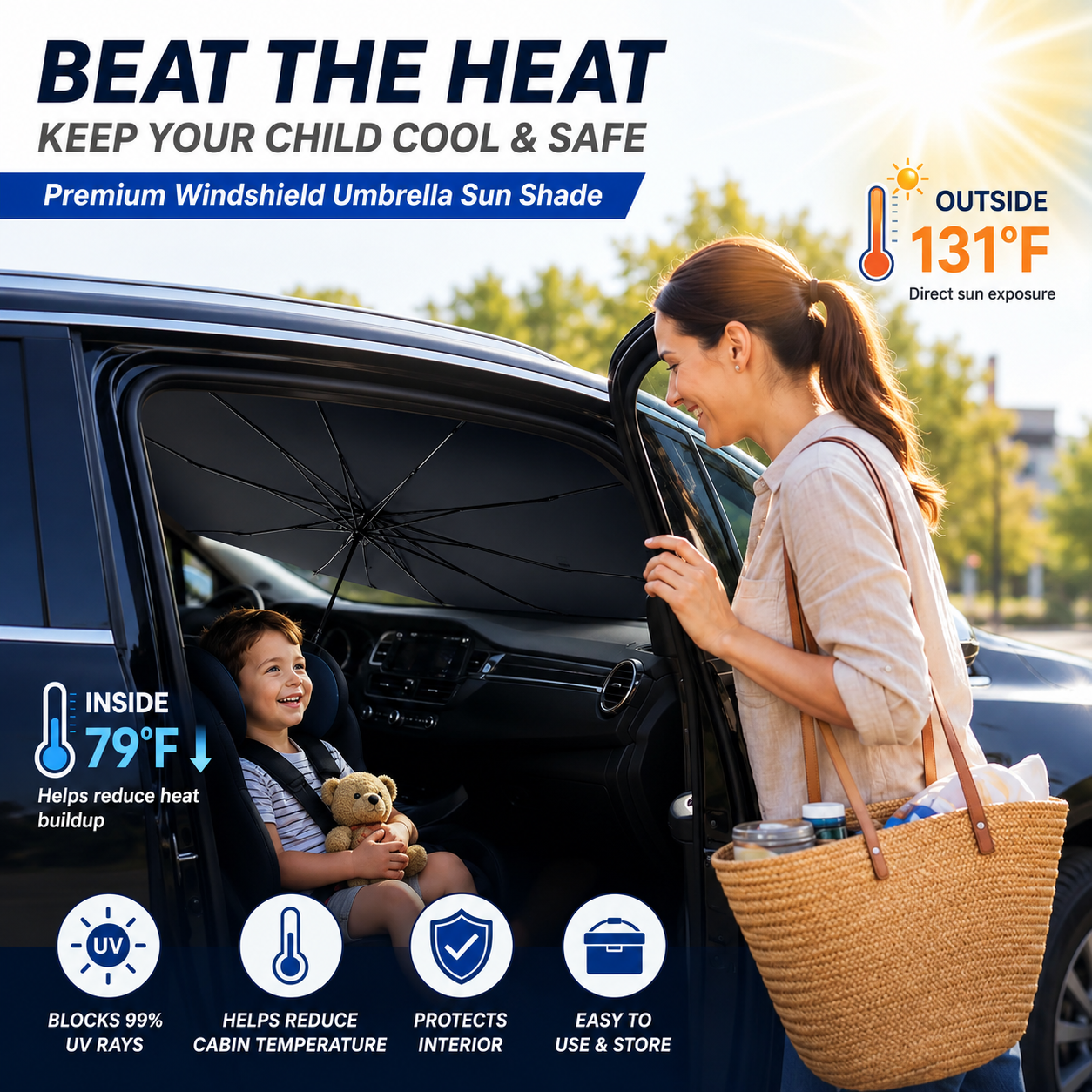 Car Windshield Sunshade Umbrella | Foldable UV Sun Shade for Cars