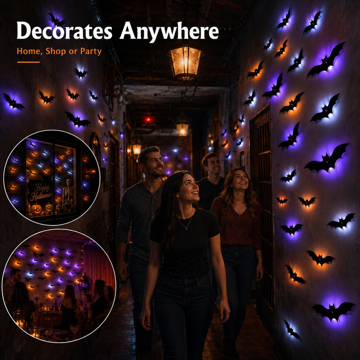 LED Bat Swarm Lights – Glowing Halloween Wall Decor