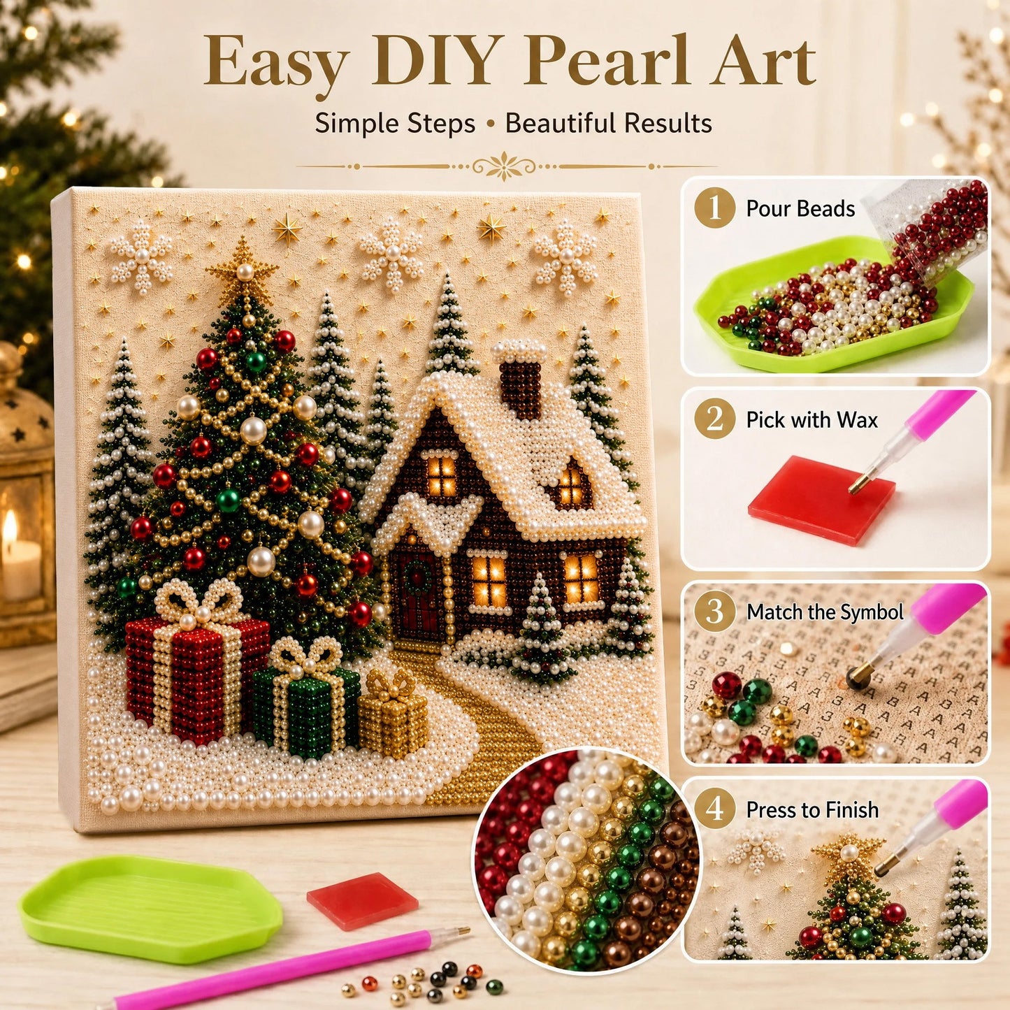 🎅 🎄 3D Pearl Christmas Diamond Painting Kit – Festive DIY Wall Art