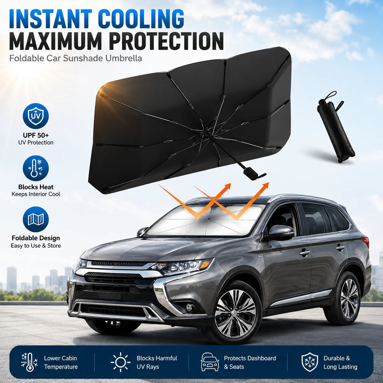 Car Windshield Sunshade Umbrella | Foldable UV Sun Shade for Cars