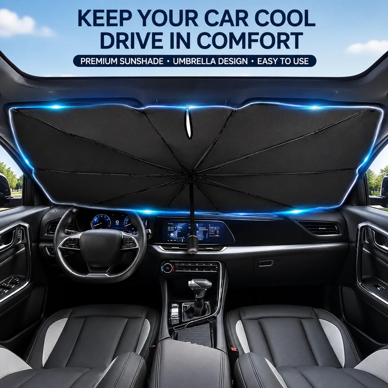 Car Windshield Sunshade Umbrella | Foldable UV Sun Shade for Cars