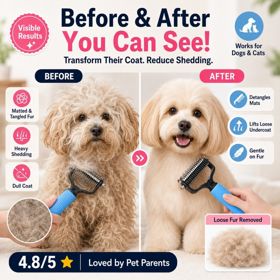 Stainless Steel Pet Dematting & Deshedding Comb