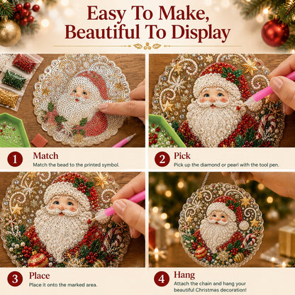 DIY Diamond Painting Christmas Hanging Ornament Kit - 3D Gem Santa, Snowman & Tree Decor