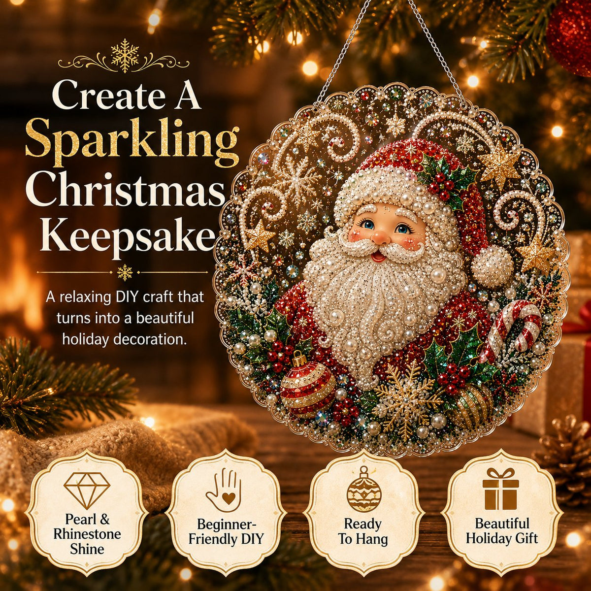 DIY Diamond Painting Christmas Hanging Ornament Kit - 3D Gem Santa, Snowman & Tree Decor