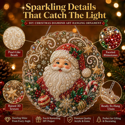 DIY Diamond Painting Christmas Hanging Ornament Kit - 3D Gem Santa, Snowman & Tree Decor