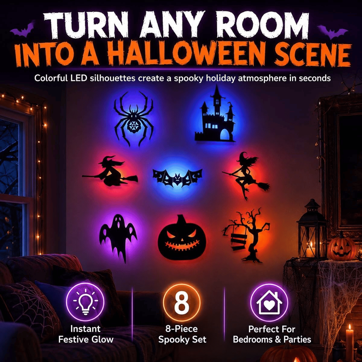 🎃 Transform Your Home With Halloween LED Silhouette Wall Lights