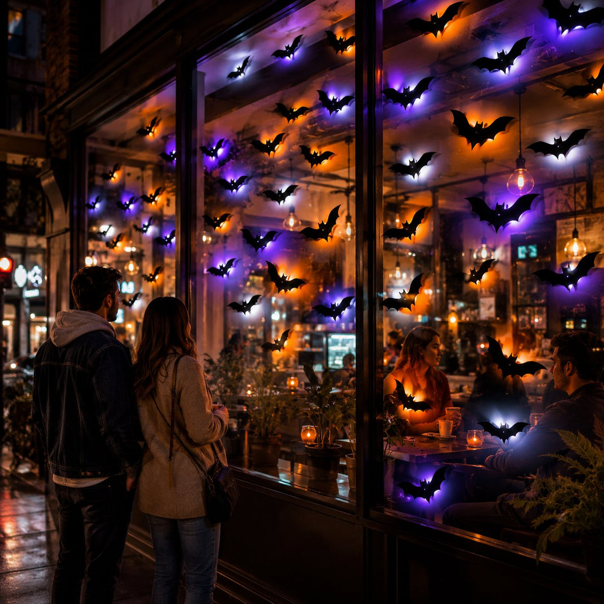 LED Bat Swarm Lights – Glowing Halloween Wall Decor