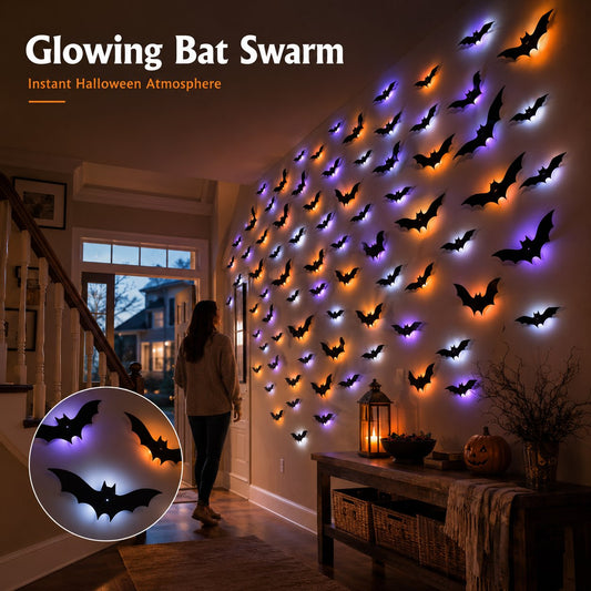 LED Bat Swarm Lights – Glowing Halloween Wall Decor