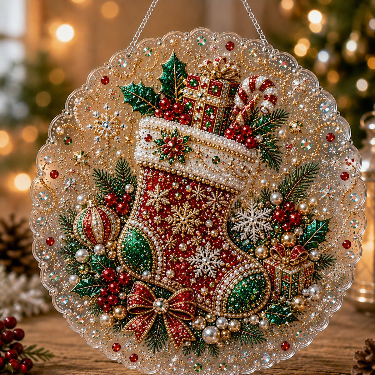 DIY Diamond Painting Christmas Hanging Ornament Kit - 3D Gem Santa, Snowman & Tree Decor