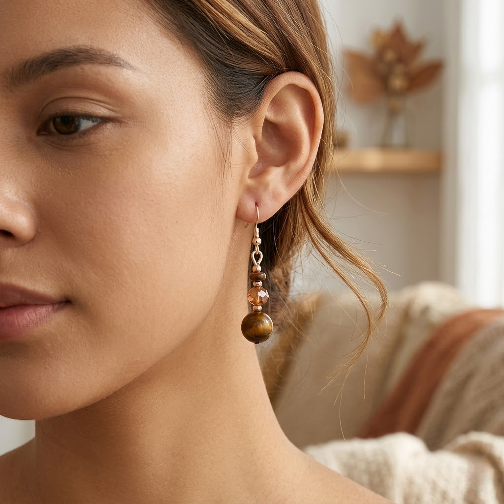 Vintage Tiger's Eye Stone Earrings
